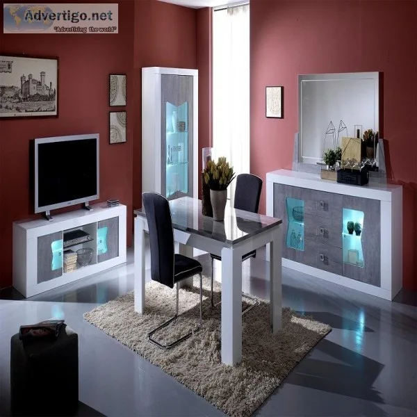 Shop for White And Grey High Gloss 2 Door 3 Drawer Sideboard