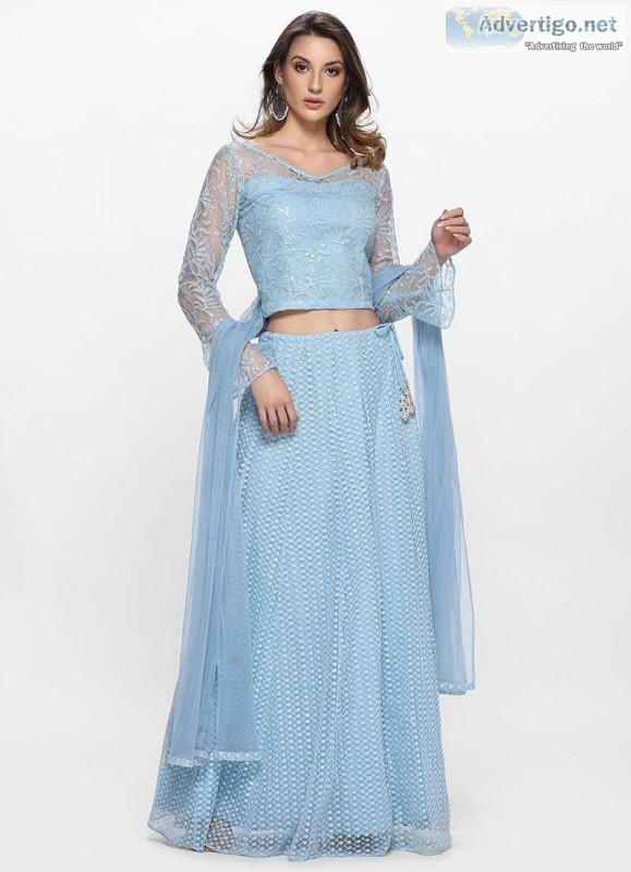 PRISTINE BLUE SCHIFFLY NET LEHENGA SET