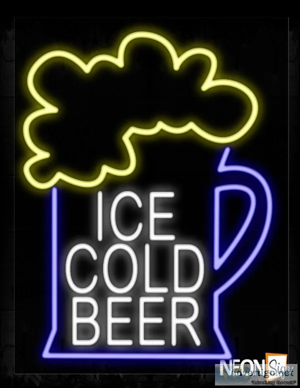 Ice Cold Beer Inside A Blue Mug Neon Sign