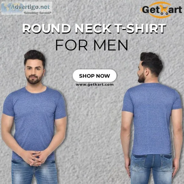 Solid Men Round Neck Blue T-Shirt
