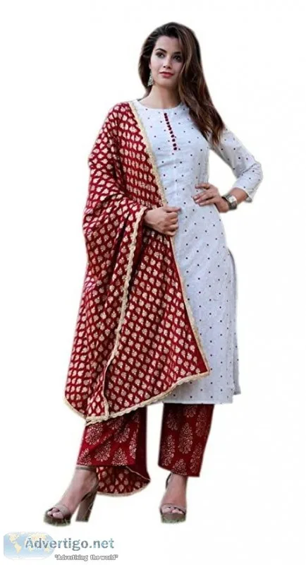 Bagda Fashion Women s Cotton and Rayon Salwar Suit (KPCWM_White_