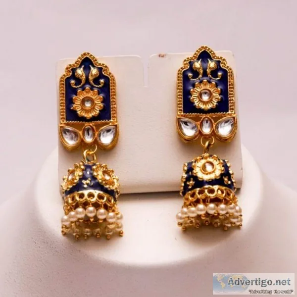 Buy Golden meenakari earring from Morus