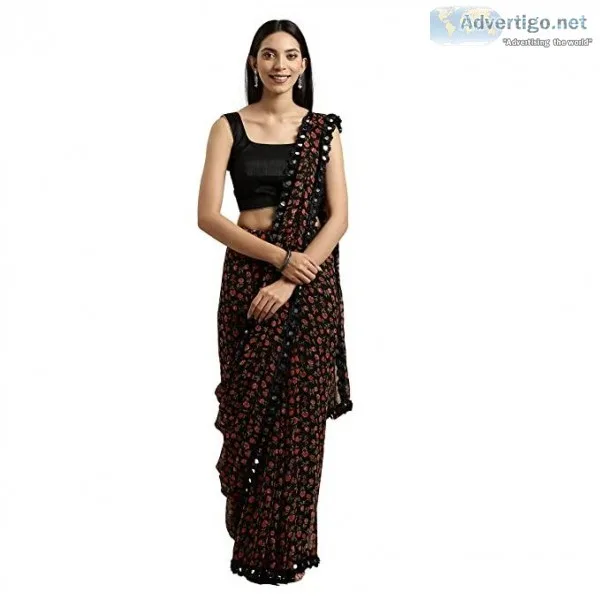 Womanista georgette with blouse piece Saree (TKIM811_ Black_ Fre