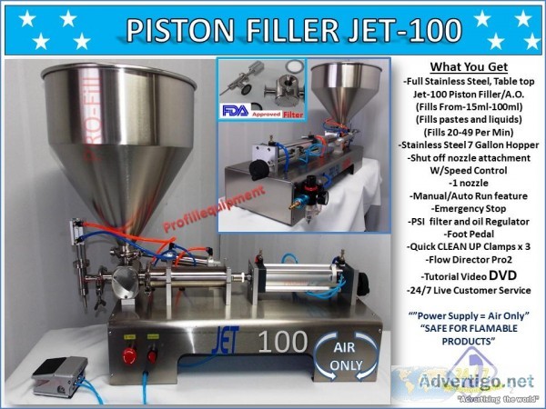 JET Models (AIR ONLYPNEUMATIC) Single Head Piston Filler Filling