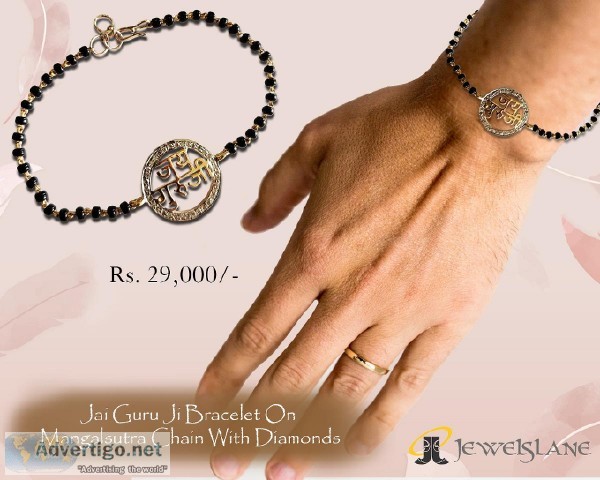 Jai Guru Ji Bracelet On Mangalsutra Chain With Diamonds
