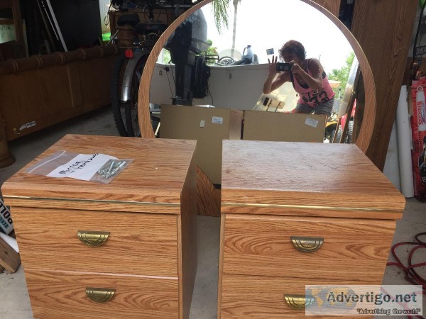 Bedroom set with large mirror and queen size bed frame and backb