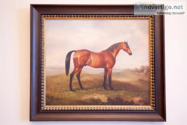 Fine oil on canvas portrait of handsome Thoroughbred horse by Sh
