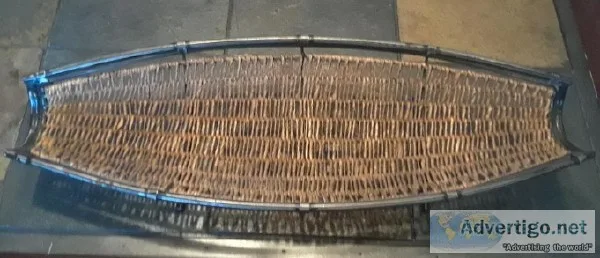 Woven Wicker and Metal Canoe Shaped Basket