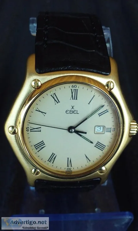Exquisite 18K Gold Swiss Dress Watch. EBEL 1911 887902. Leather 
