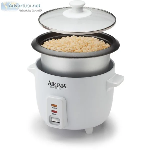 Aroma 6 Cup Non-Stick Pot Style White Rice Cooker 3 Piece