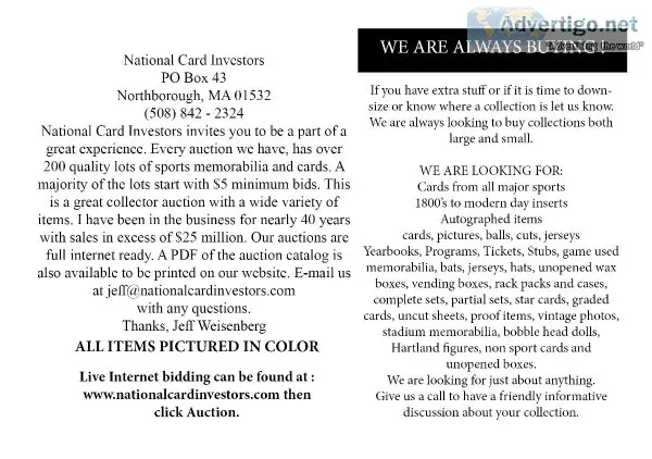Wanted any and all Sports Cards and Memorabilia