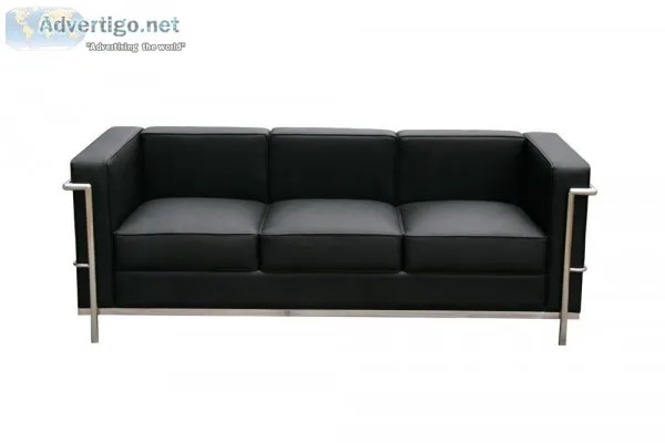 COUR Black Leather Living Room Sofa Set