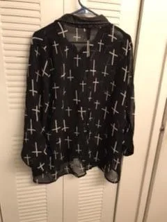 Black see-through long sleeve blouse