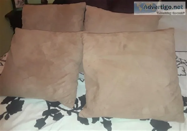 Set of 4 Microfiber Brown Cushions