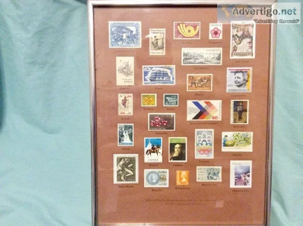 First National Bank of Chicago Framed world stamps