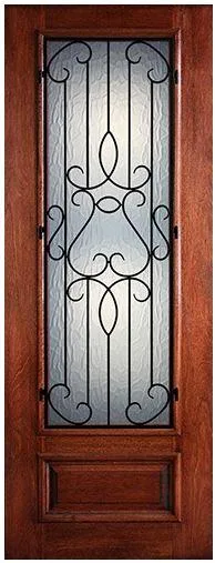 8 ft Mahogany Door with rain Glass and Wrought Iron Grill - Best