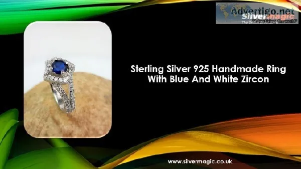 Sterling Silver 925 Handmade Ring With Blue And White Zircon