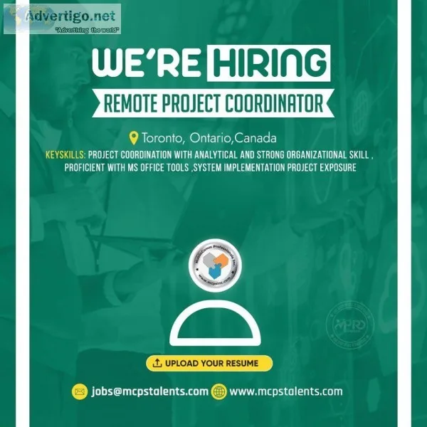 Hiring as a Remote Project Coordinator at Toronto.