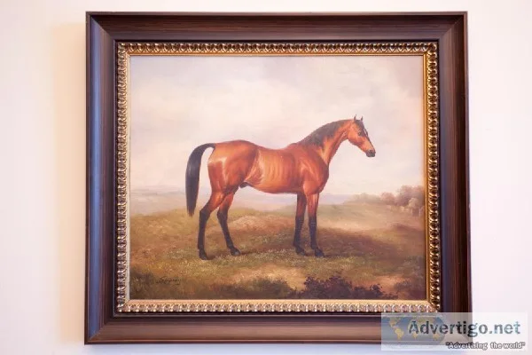 Fine oil on canvas portrait of handsome Thoroughbred horse by Sh