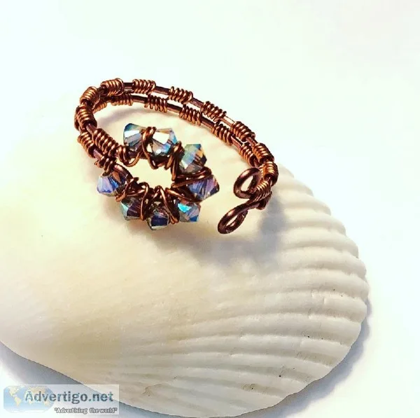 Copper Wire Wrap Flower Ring Swarovski Crystals
