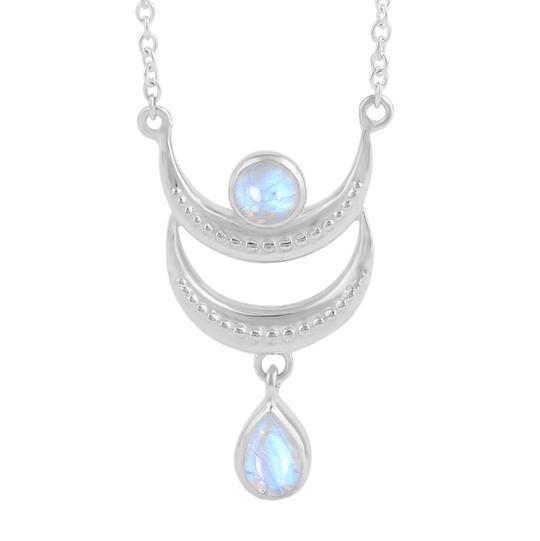 STERLING SILVER MOONSTONE NECKLACE-GIBBOUS MOON