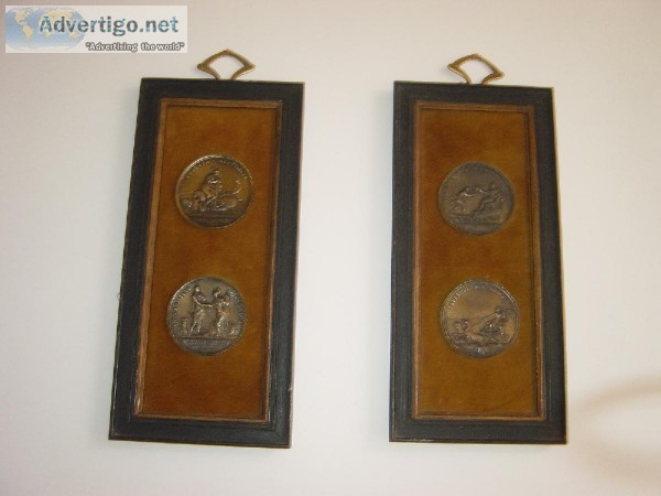 RARE (2) Antique Roman Numeral coins framed artwork set