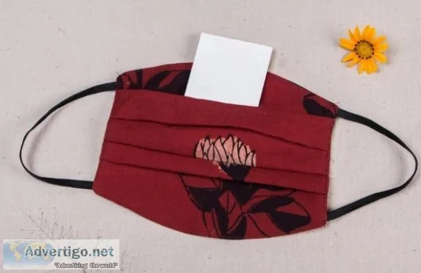 3 Layer Ajrakh Natural Dyed Cotton Fabric Pleated Face Mask