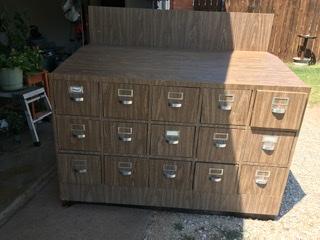 Two 12 drawers filing and index pine cabinets