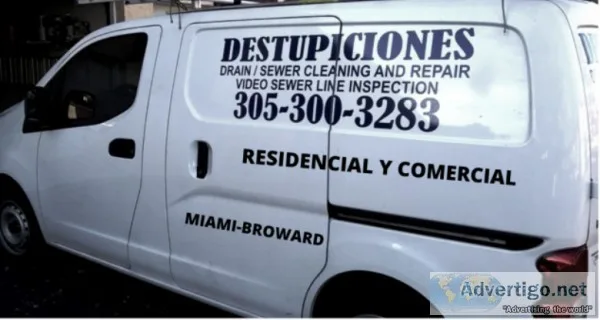 Hialeah destupiciones, drain cleaning, 3053003283