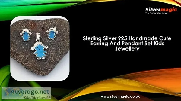 Sterling Silver 925 Handmade Cute Earring And Pendant Set Kids J