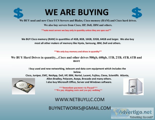 WE BUY USED and NEW COMPUTER SERVERS NETWORKING MEMORY-RAM CPU&r