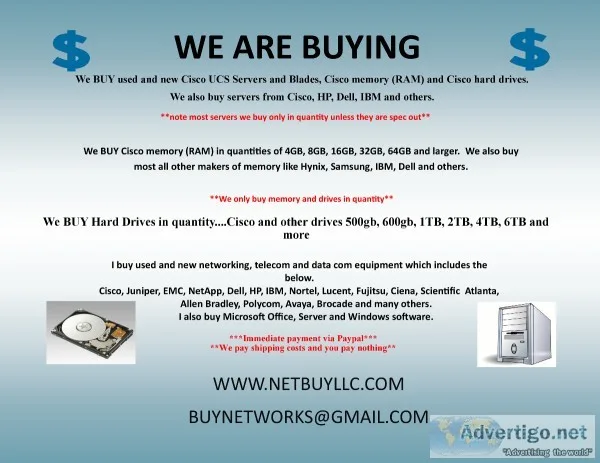 WE BUY USED and NEW COMPUTER SERVERS NETWORKING MEMORY-RAM CPU&r
