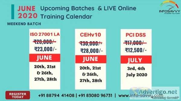 Online training in infosavvy Upcomming batches ISO27001 CEH PCID