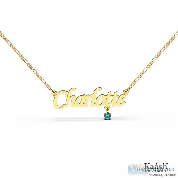 Name Necklace With Birthstone Gold Plated