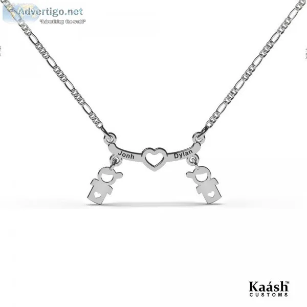 Two Boys Name Necklace White Gold Plated