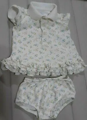 Preowned Ralph Lauren baby girl white ruffled floral polo dress 