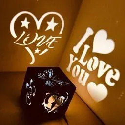 Wooden shadow box with electric light lamp