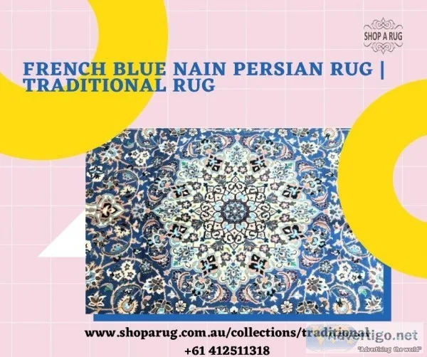 French Blue Nain Persian Rug  Traditional Rug
