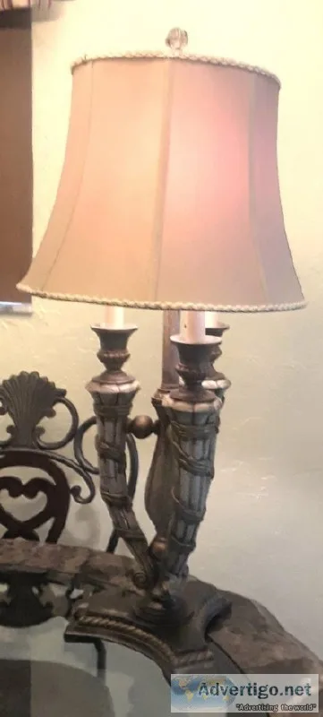 3 Pillar Faux Candle-holders Table Lamp w Silk Shade