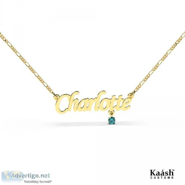 Name Necklace With Birthstone Gold Plated