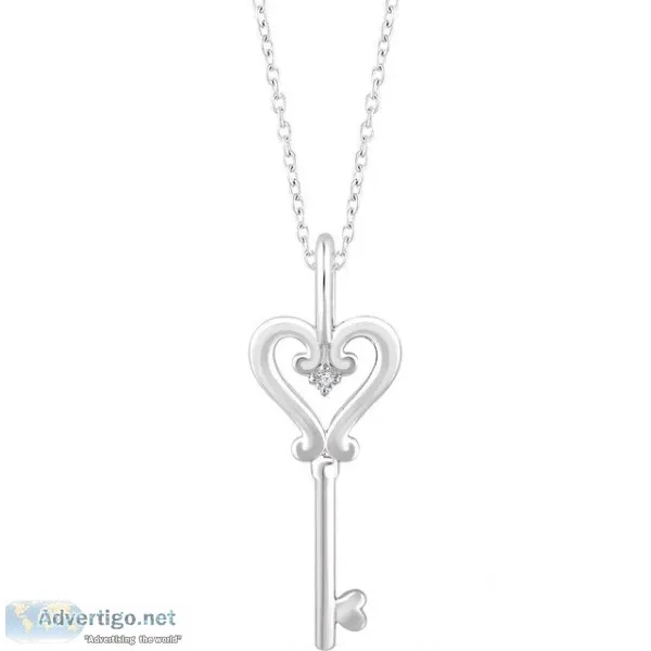 Sterling Silver .006 CT Diamond Key 16-18&quot Necklace - SKU 65
