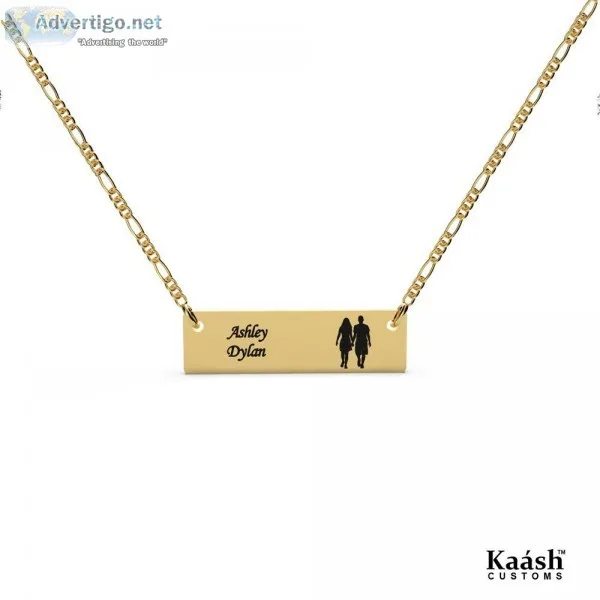 Couple Bar Pendant With Names Gold Plated