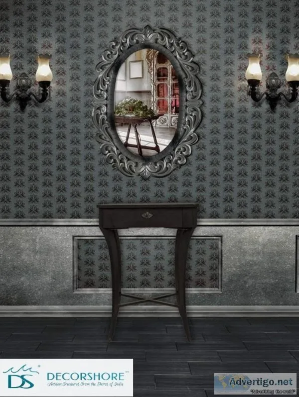 30 X 22 Oval Decorative Wood Wall Mirror With Artisan Carved Woo