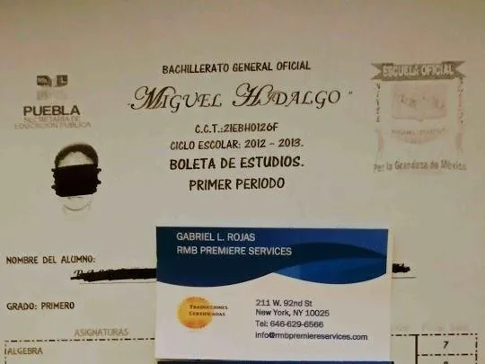 TRADUCCIONES CERTIFICADAS DE NOTAS ESCOLARES