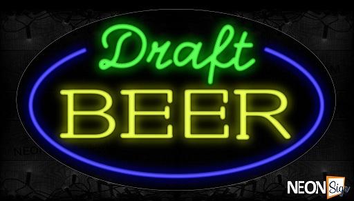 Draft Beer With Blue Arc Border Led Bulb Sign