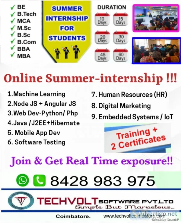 COIMBATORE COLLEGE STUDENTSONLINE COURSES TECHVOLT SOFTWARE ENGI