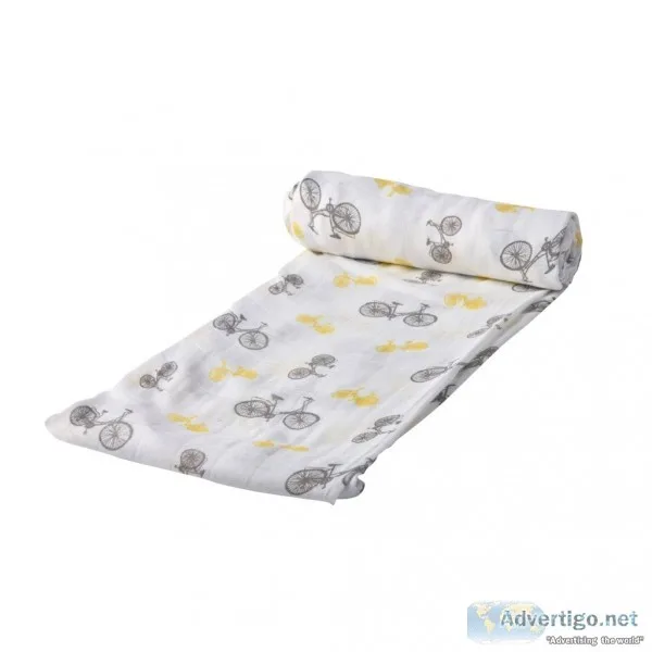 Vintage Bicycle Print 100% Organic Muslin Swaddle for Your New B