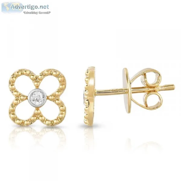 14kyw Flower Studs  Earrings With Diamonds