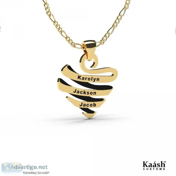 Name 3D Engraved Family Heart Necklace Gold Plated