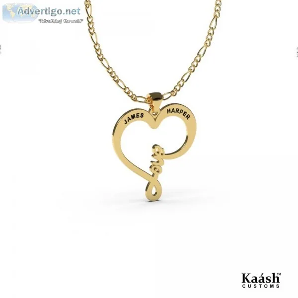 Heart Love Pendant With Name Engraved Gold Plated